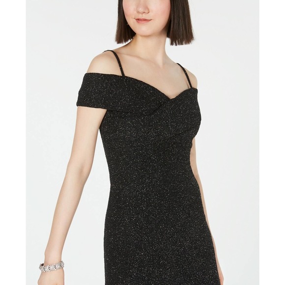 Nightway Cold-Shoulder Glitter Sheath Dress black size 8 - Picture 3 of 5
